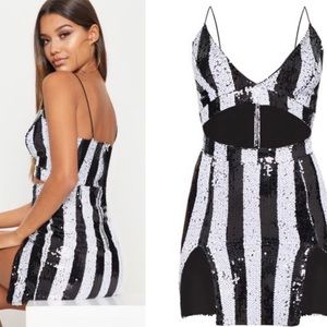 Black and White Sequin Striped Dress.